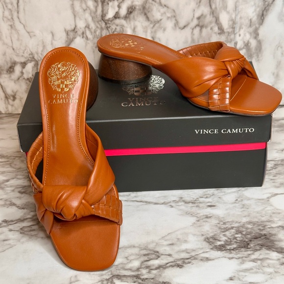 Vince Camuto Shoes - Vince Camuto Tan Leather Mules with Braided Detail